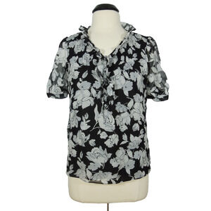 JONES NEW YORK Collection Blouse 6 Womens Silk Floral Ruffle Trim